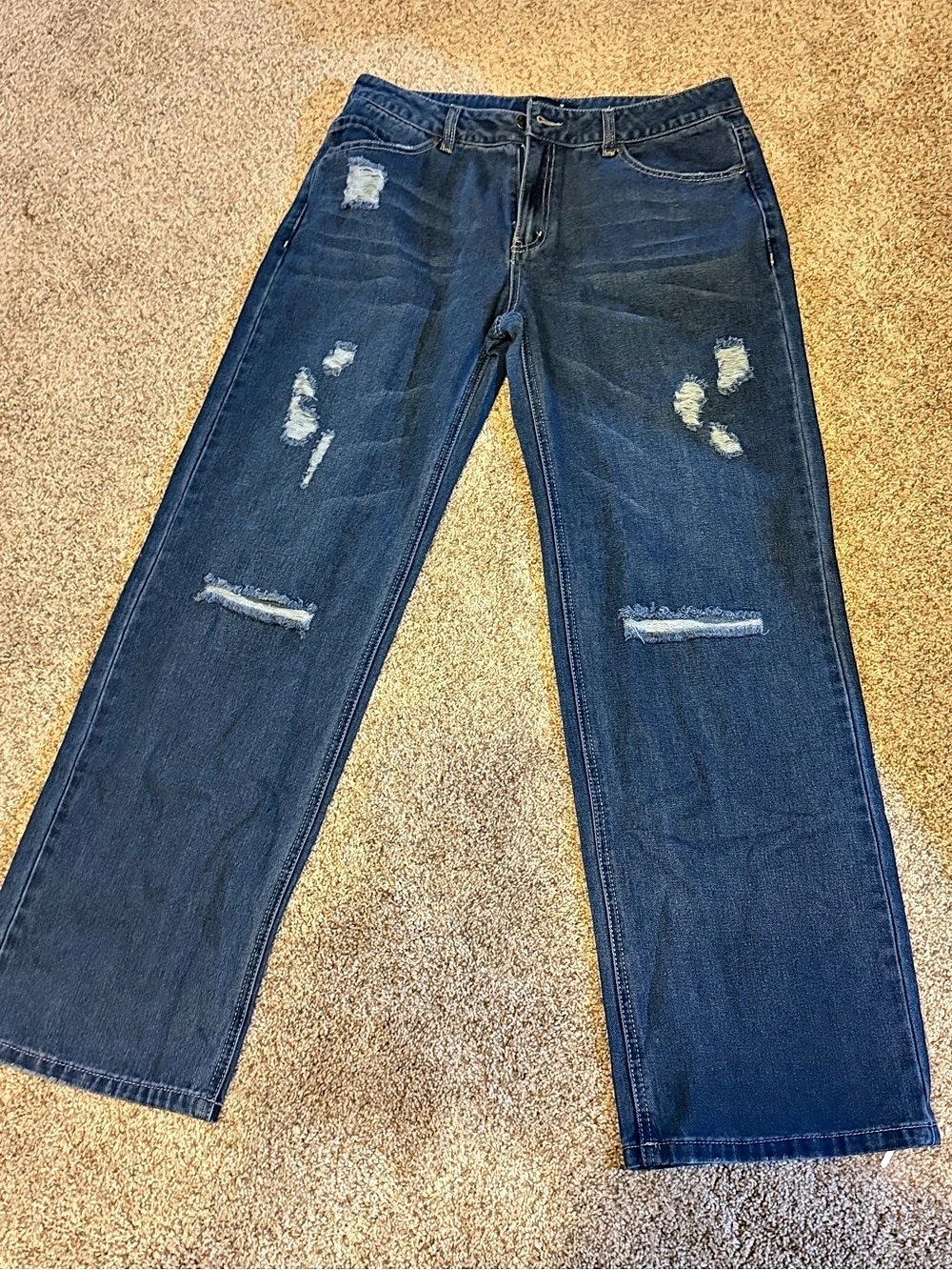 M'diross Distressed Boot Cut Jeans in Blue